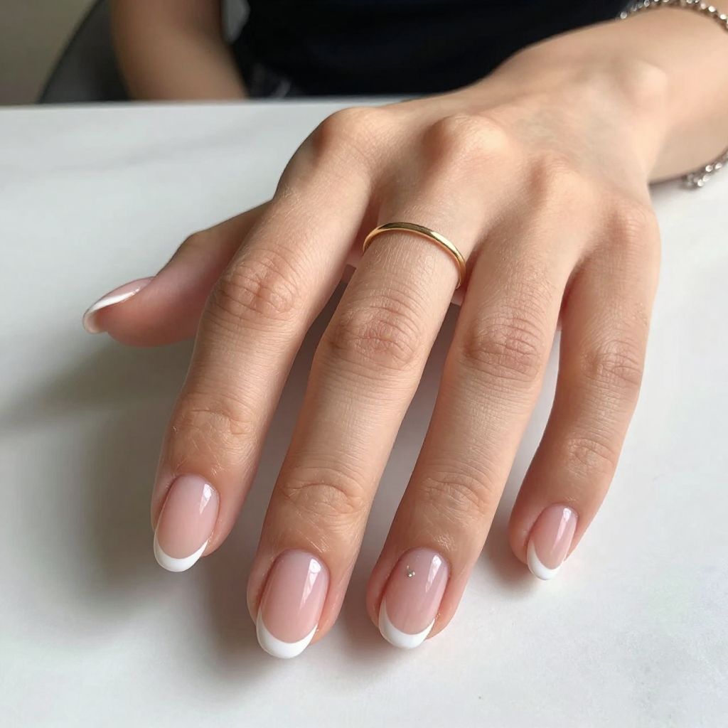 Micro French Tips on Rounded Short Nails