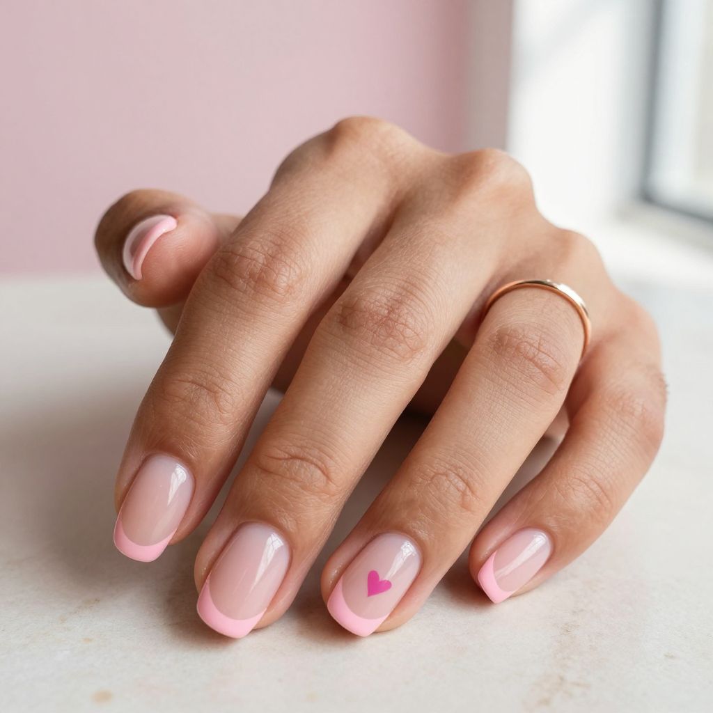 Pink French Tips on Short Squoval Nails
