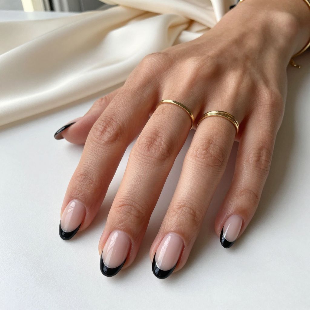 Black French Tips for a Sleek Short Look