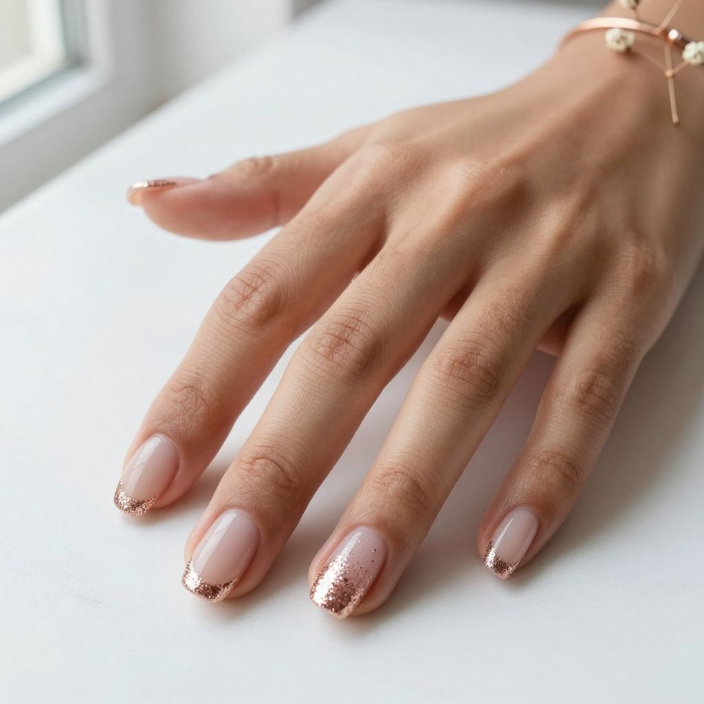 Glitter French Tips on Short Square Nails