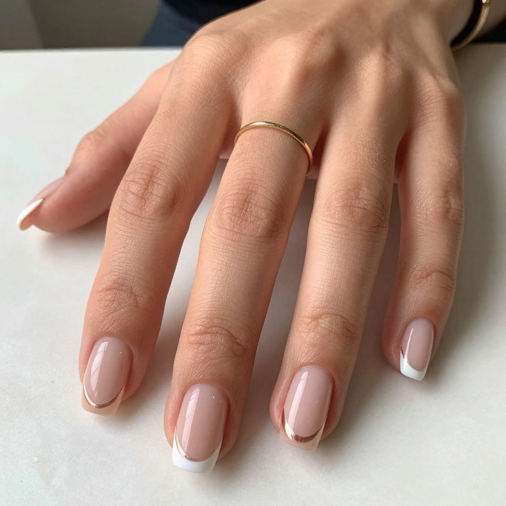 Double French Tips for a Modern Short Manicure