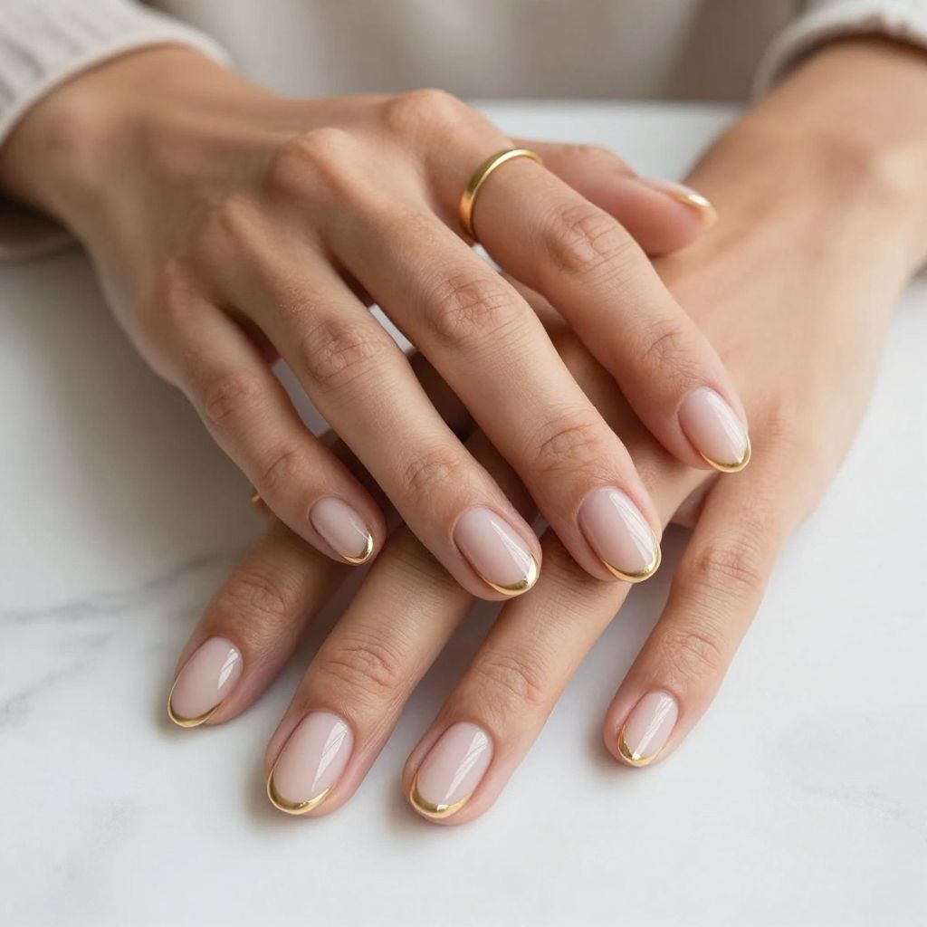 Gold Tip French Manicure on Short Oval Nails