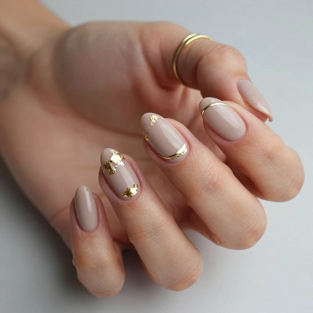 Short Nails With Gold Foil
