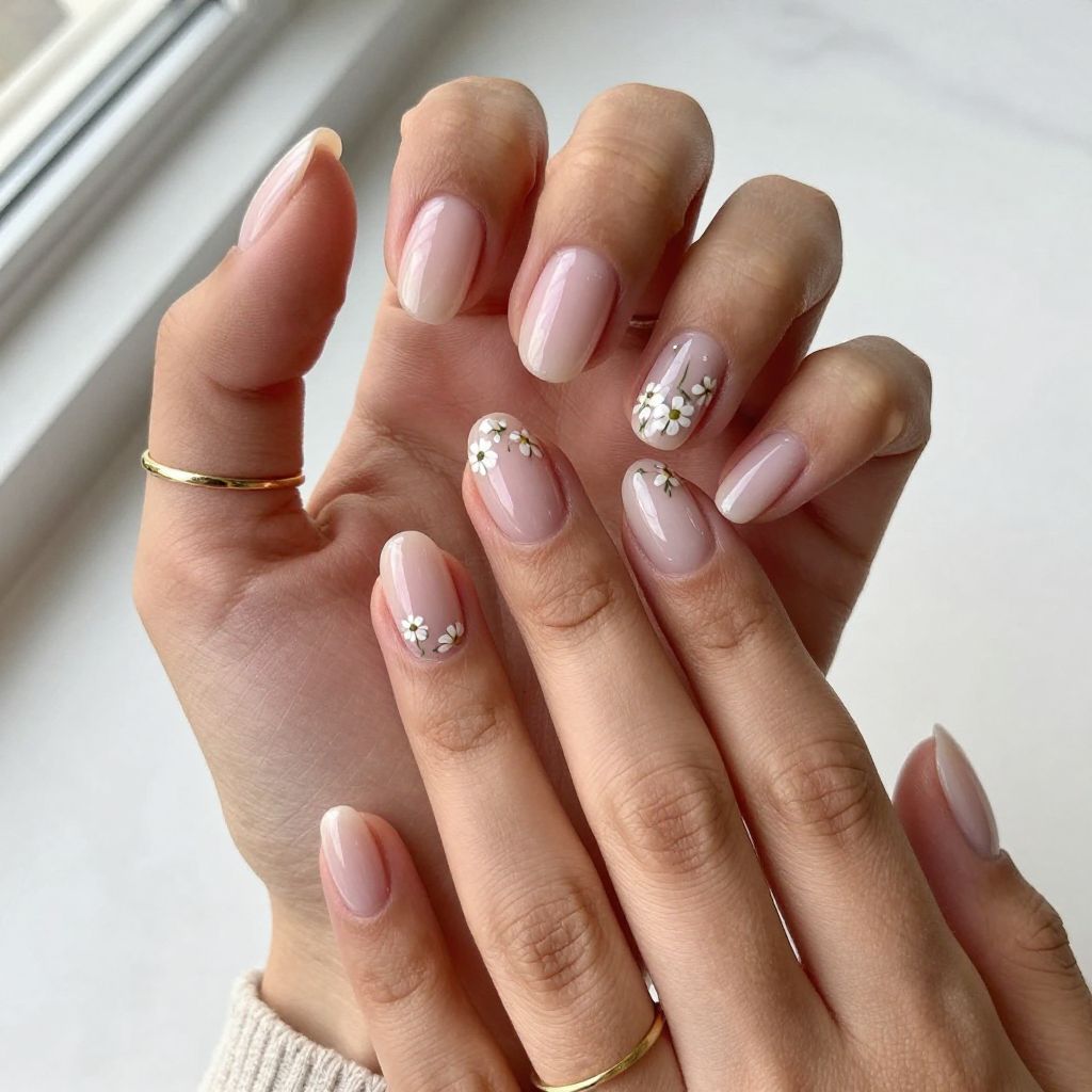 Tiny Floral Short Nails