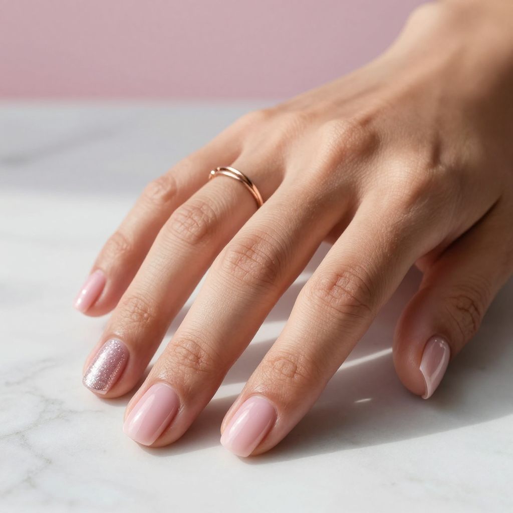 Pink Glitter Accent Short Nails