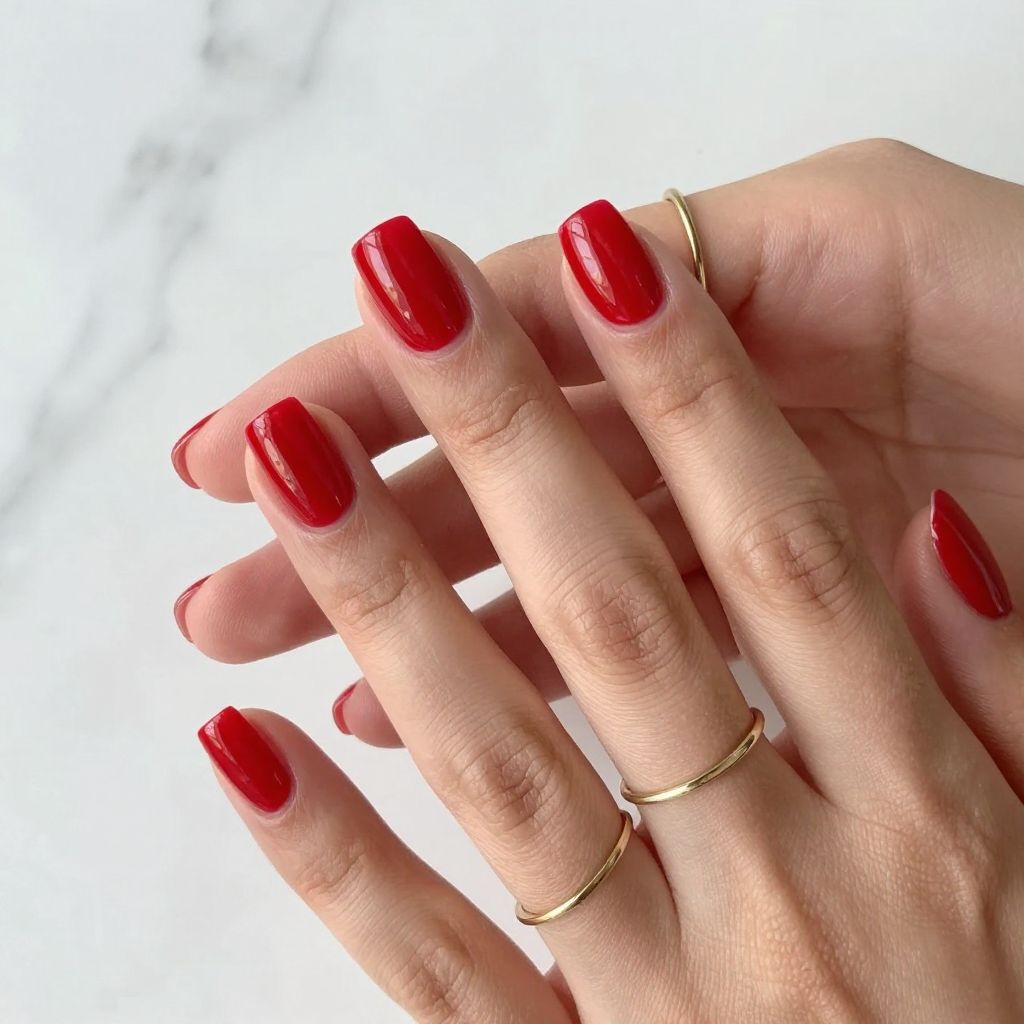Glossy Cherry Square Nails