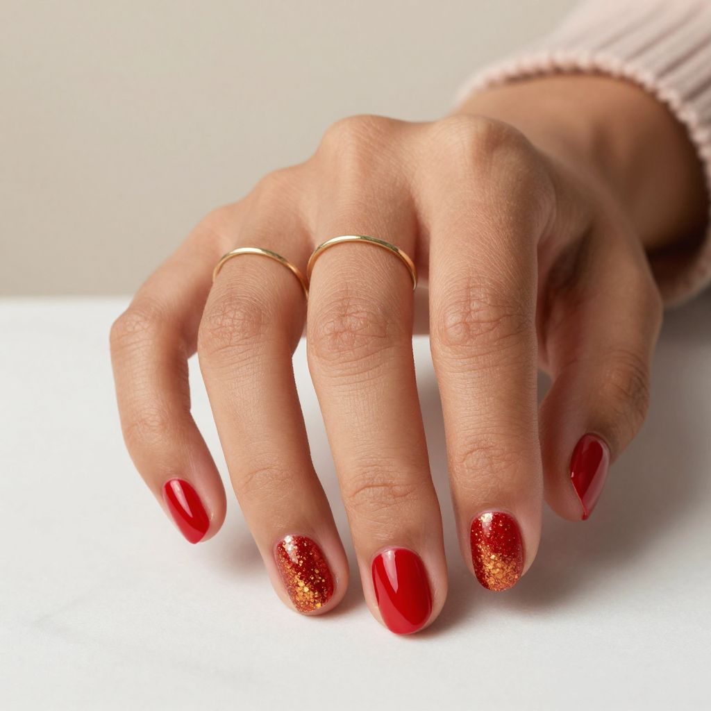 Red Glitter Accent Nails