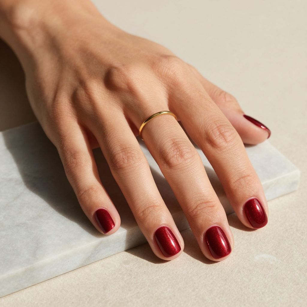 Deep Red Velvet Effect Nails