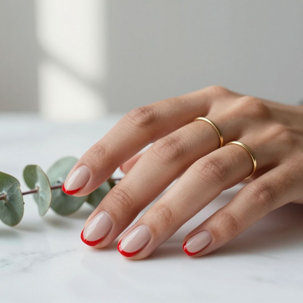 Red and Nude Half Moon Manicure