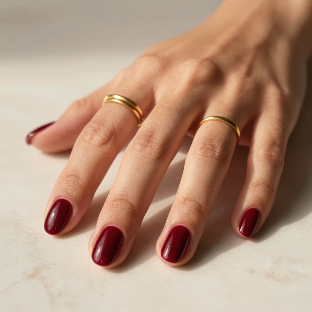 Deep Wine Red Rounded Nails