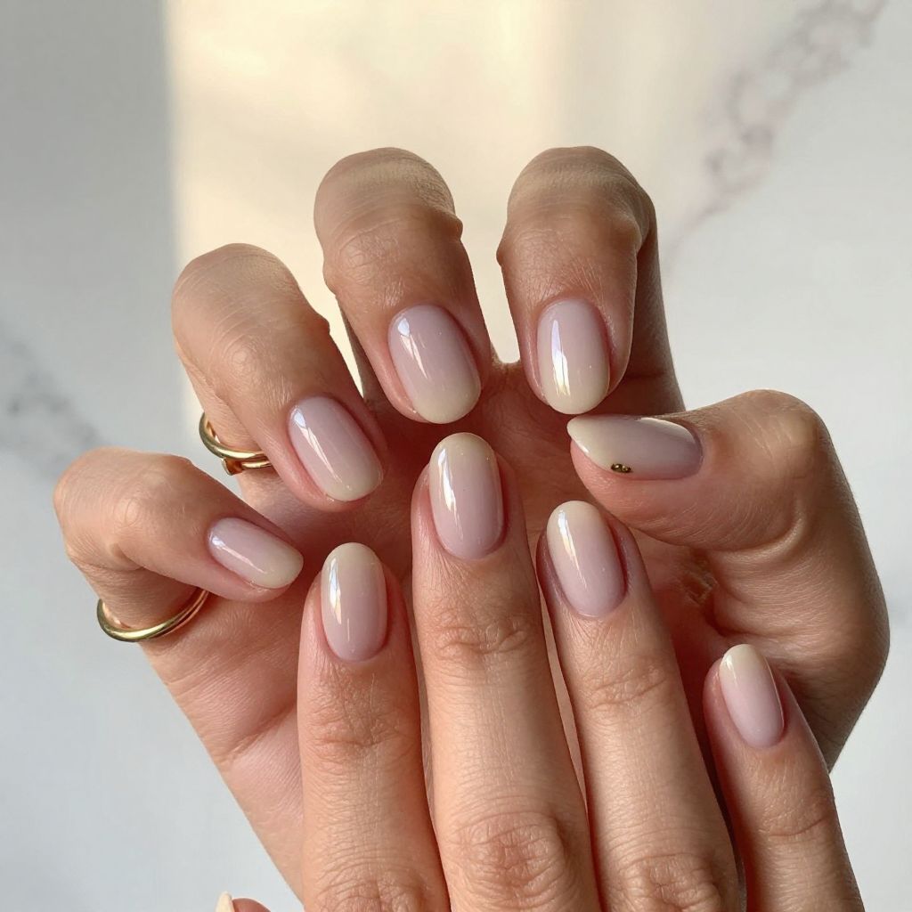 Soft Milky Nude short round nail idea