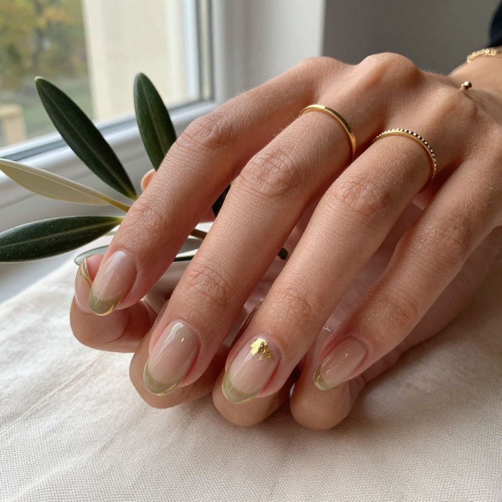Olive French Fade short round nail idea