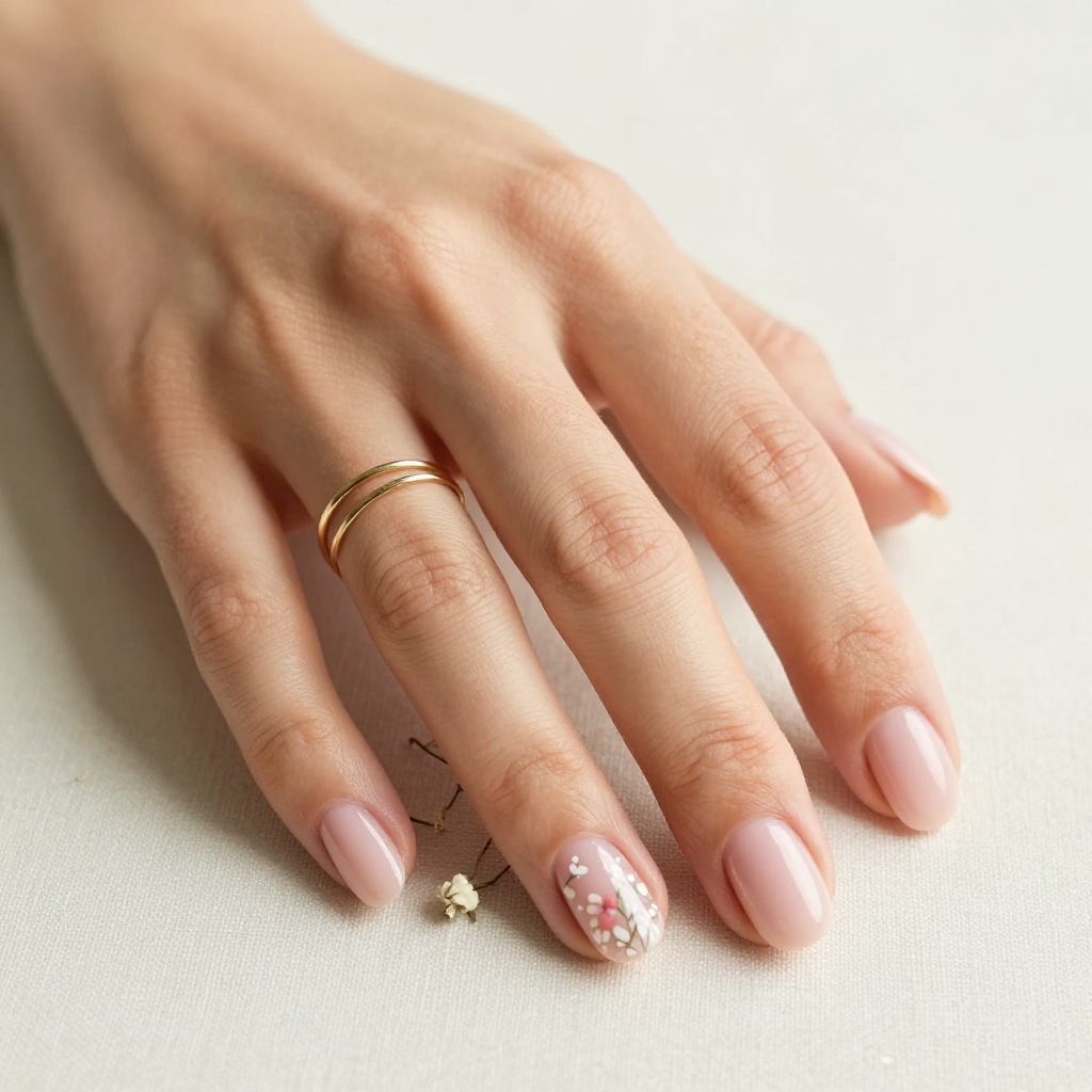 Tiny Floral Accent Nails short round nail idea