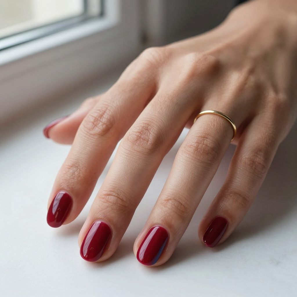 Glossy Cherry Red short round nail idea