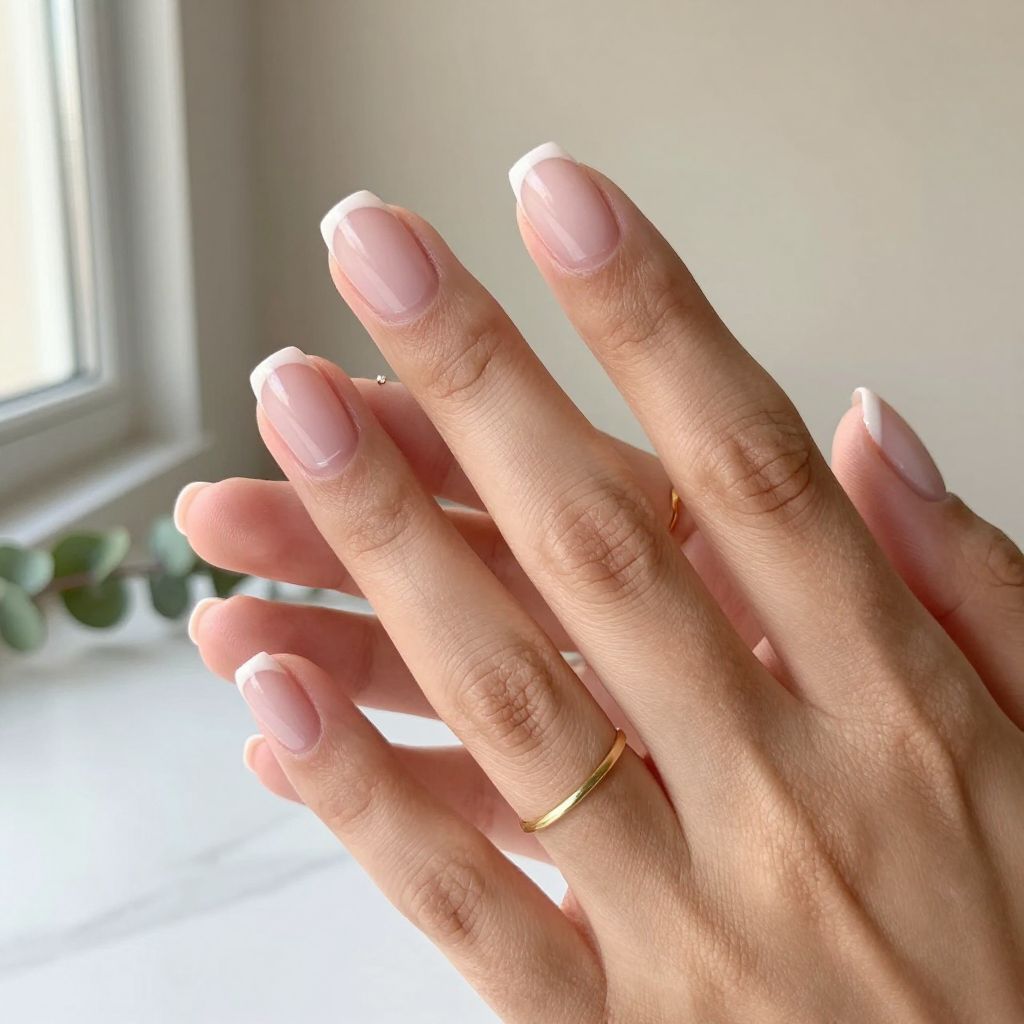 Baby French Tips short round nail idea