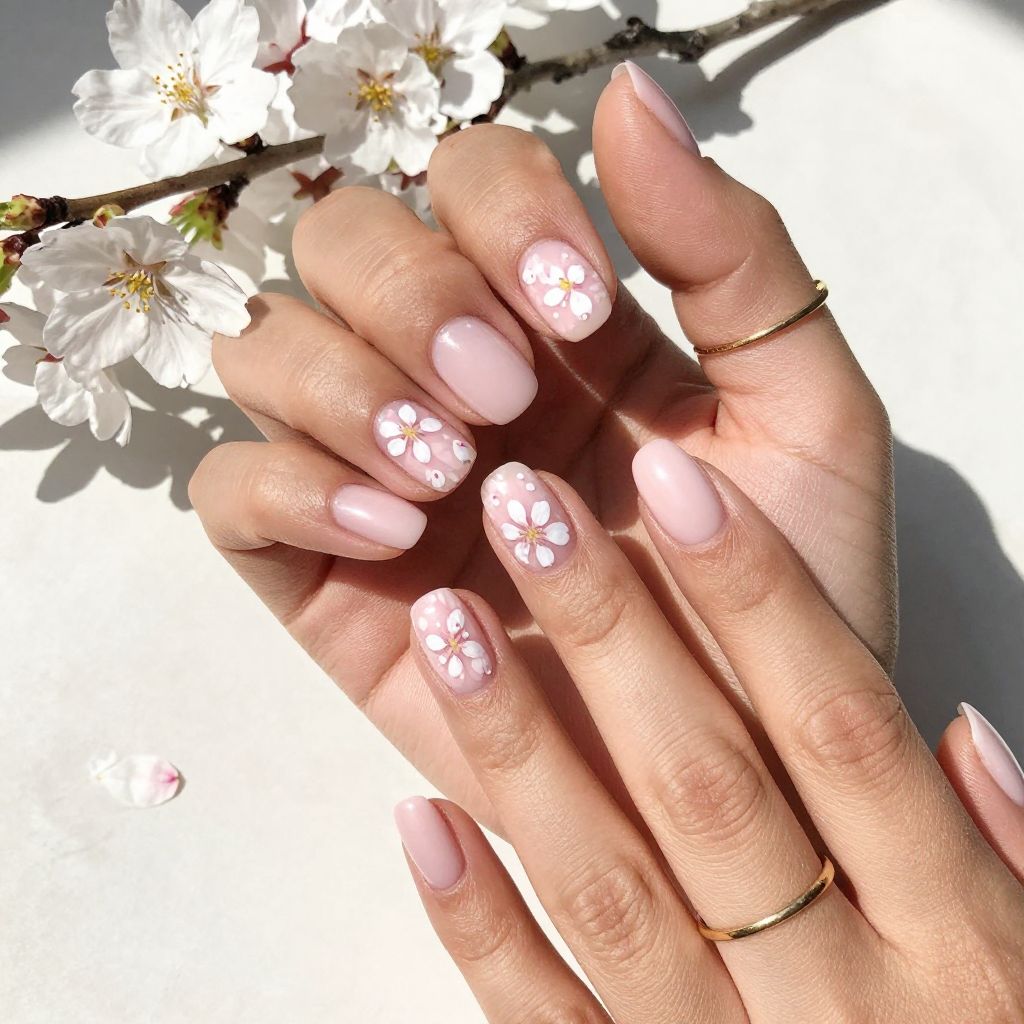 Cherry Blossom Pastel Pink short round nail idea