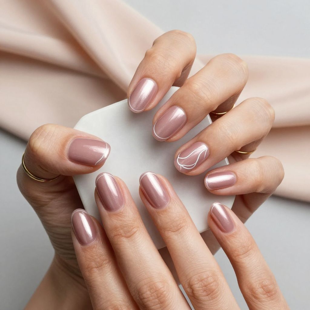 Soft Chrome Rose short round nail idea