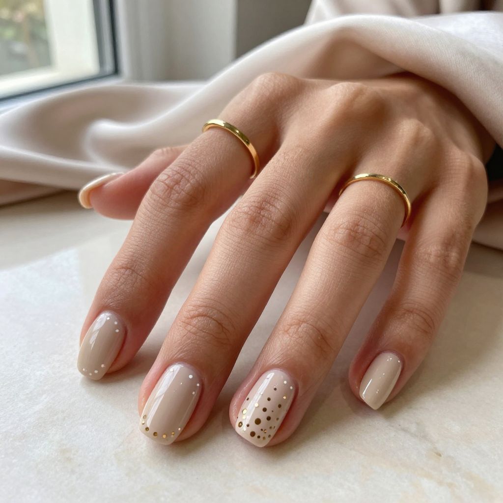 Mocha Dot Detail short round nail idea