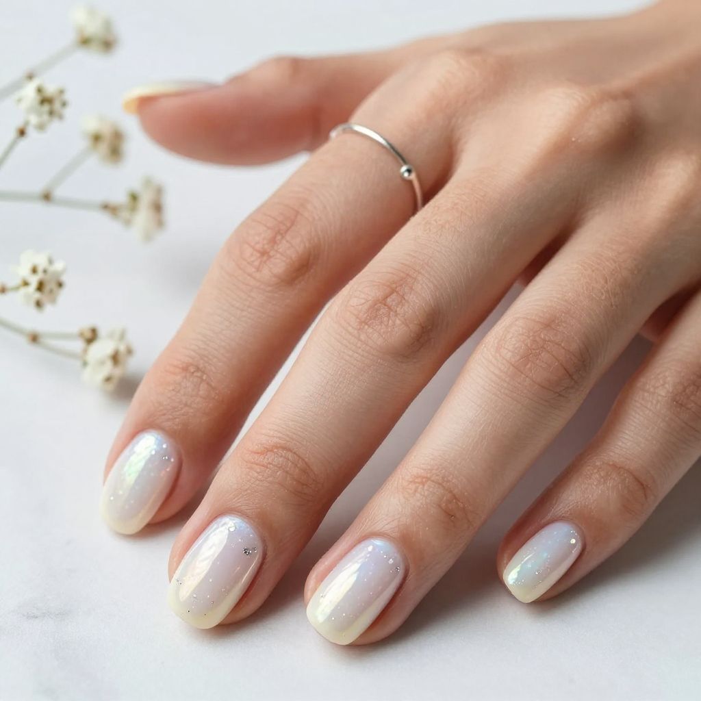 Clean White Opal short round nail idea