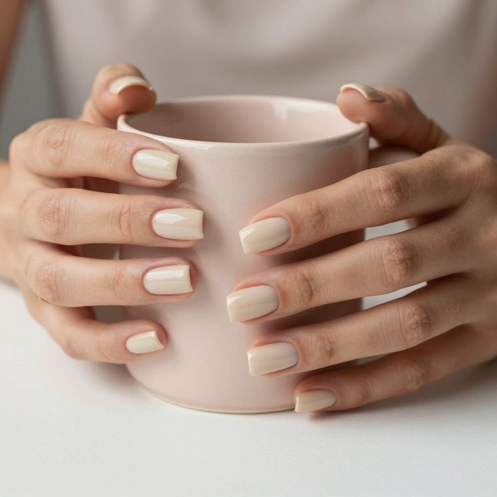 Classic creamy nude short square nails