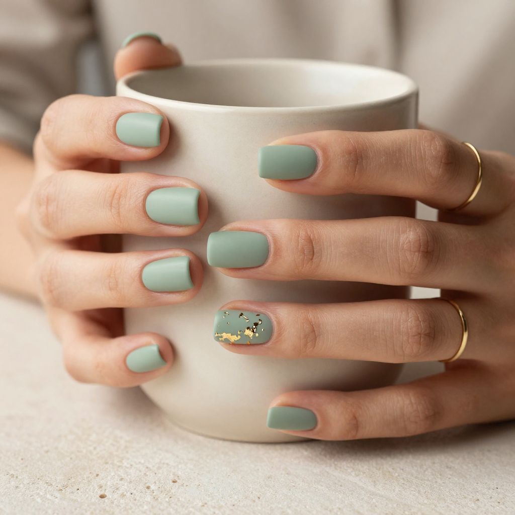 Soft sage matte short square nails