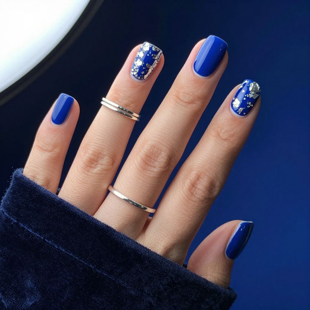 Royal sapphire foil short square nails