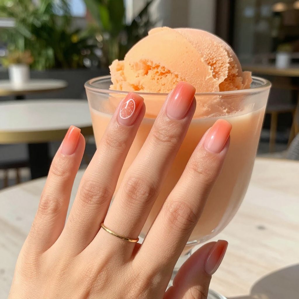 Peach sorbet ombre short square nails