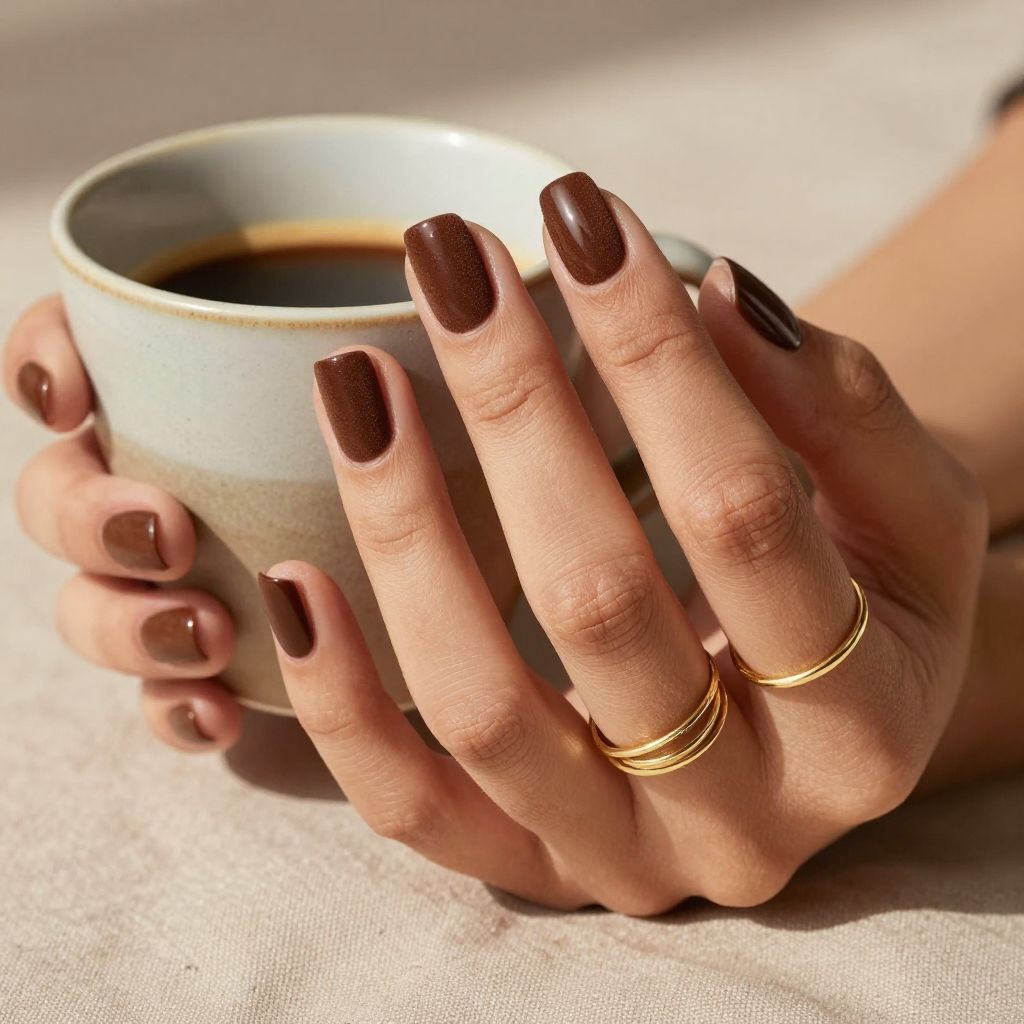 Espresso velvet suede short square nails