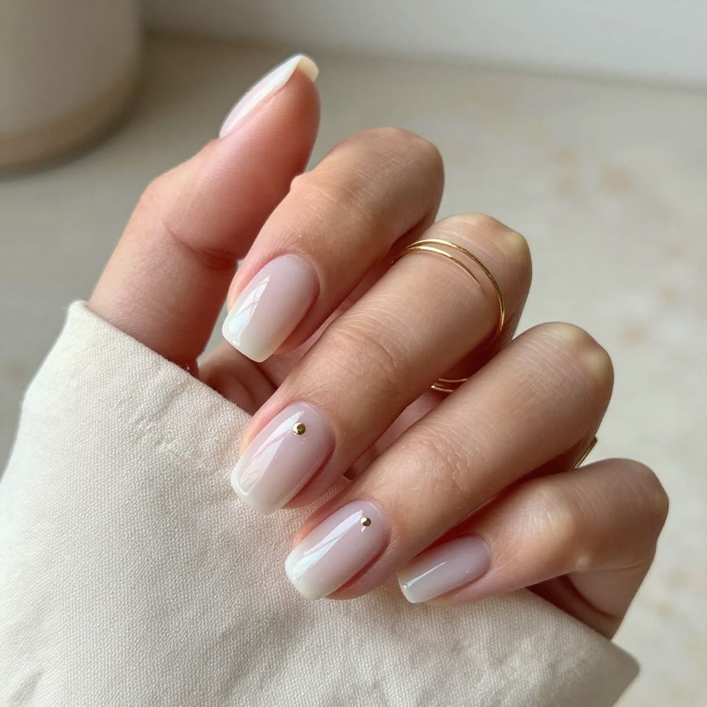 Milky white sheer short square nails