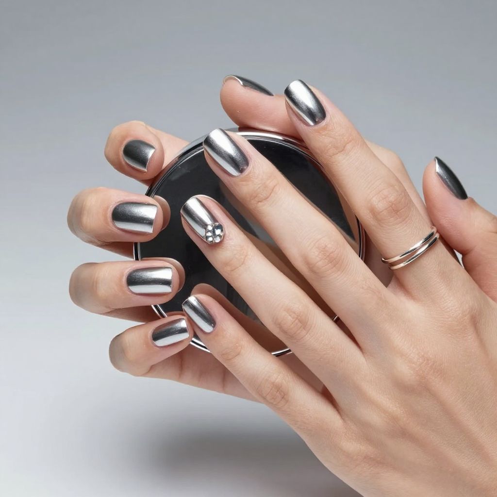 Chrome mirror silver short square nails