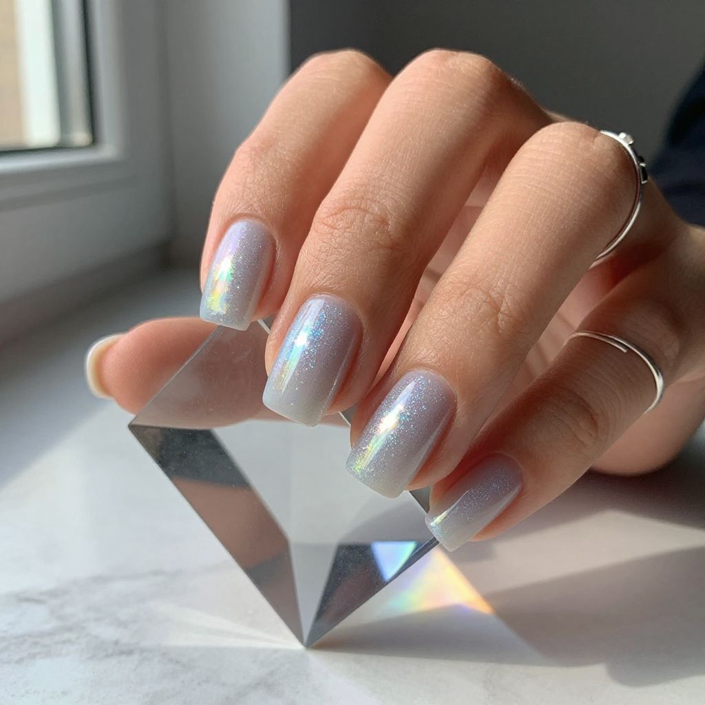 Holographic sparkle fade short square nails