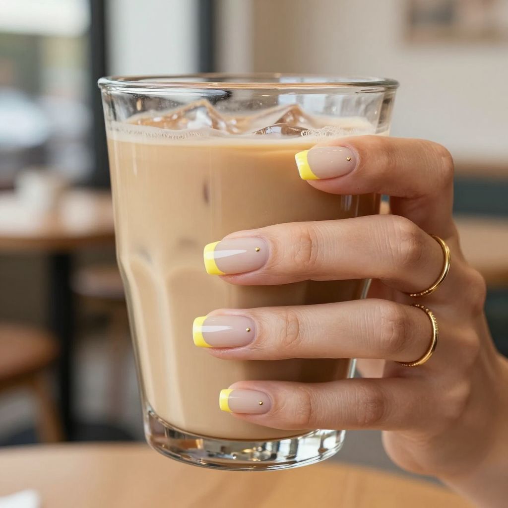 Sunny micro French short yellow nails