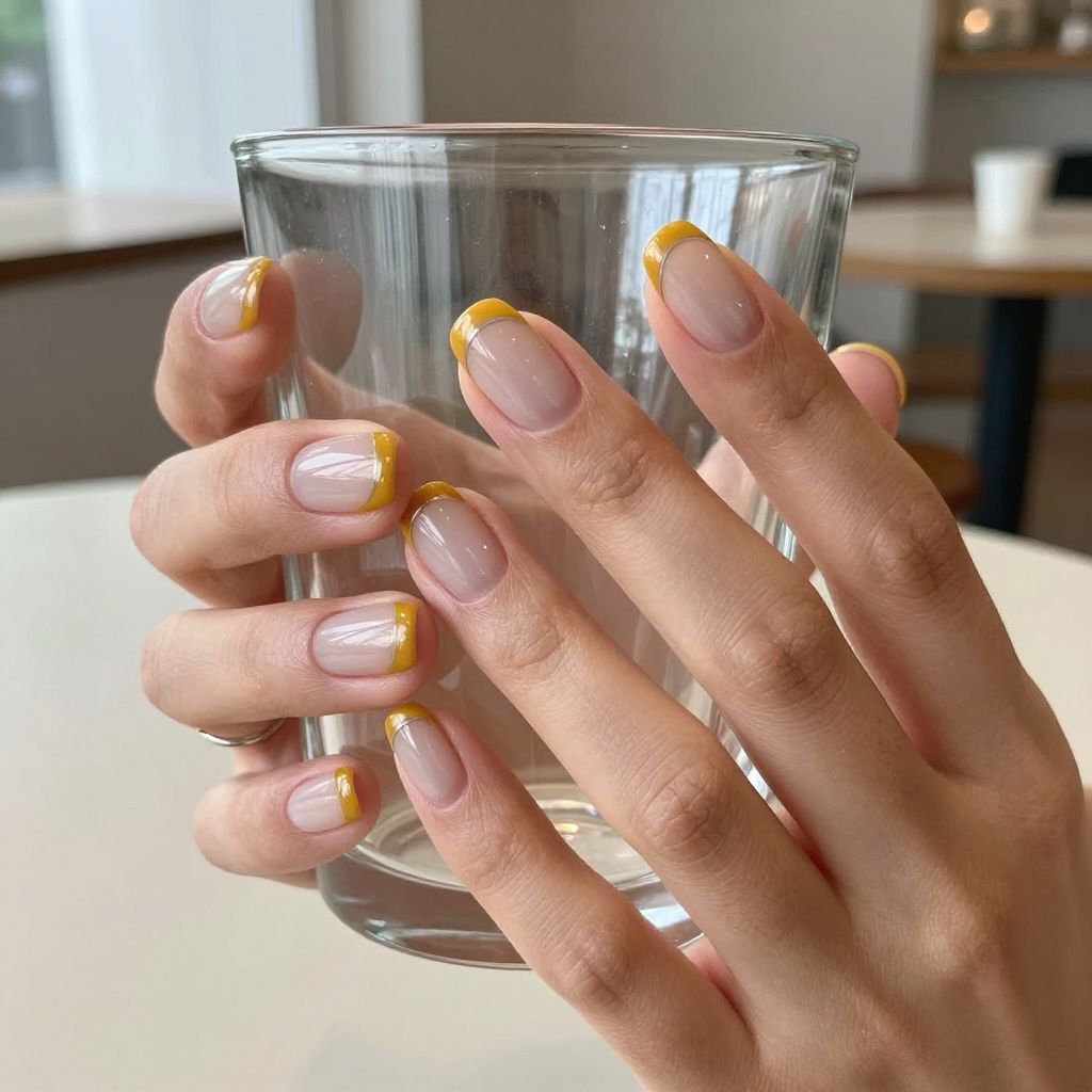 Mustard half moon on short nails