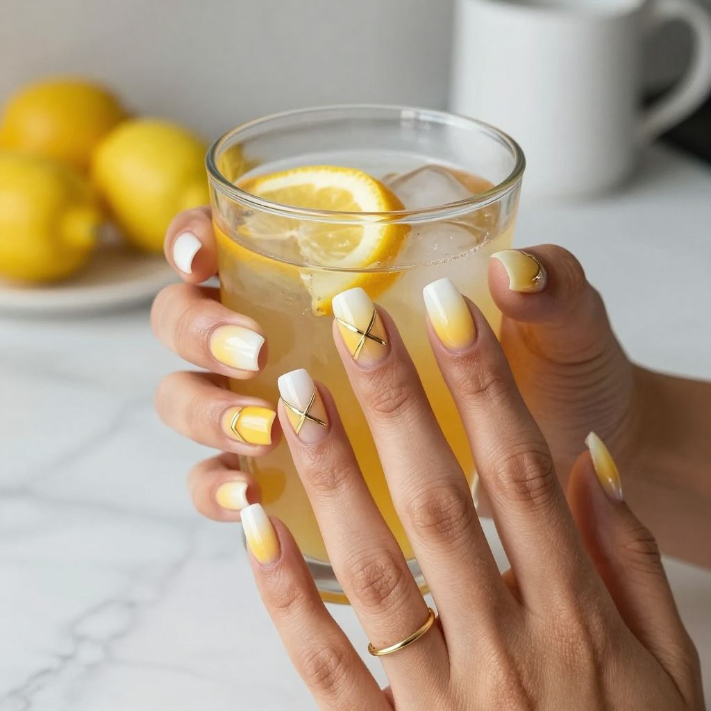 White to yellow ombre on short nails