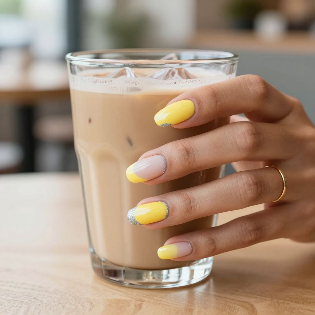 Pastel yellow diagonal sweep on short nails