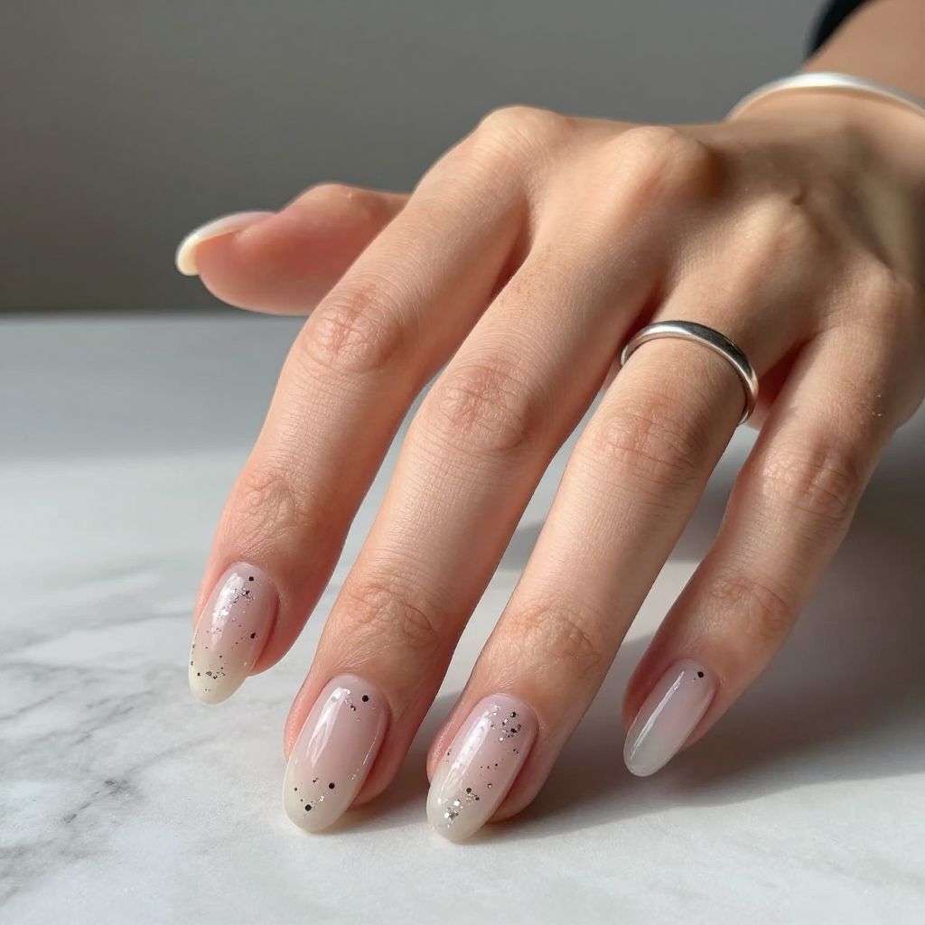 Clear Nails With Floating Silver Glitter