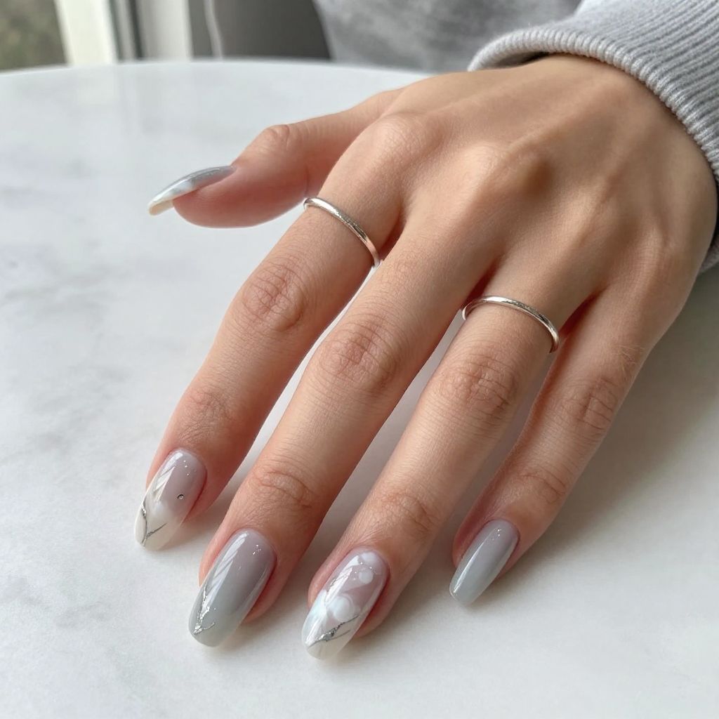 Marble cloud effect acrylic nails