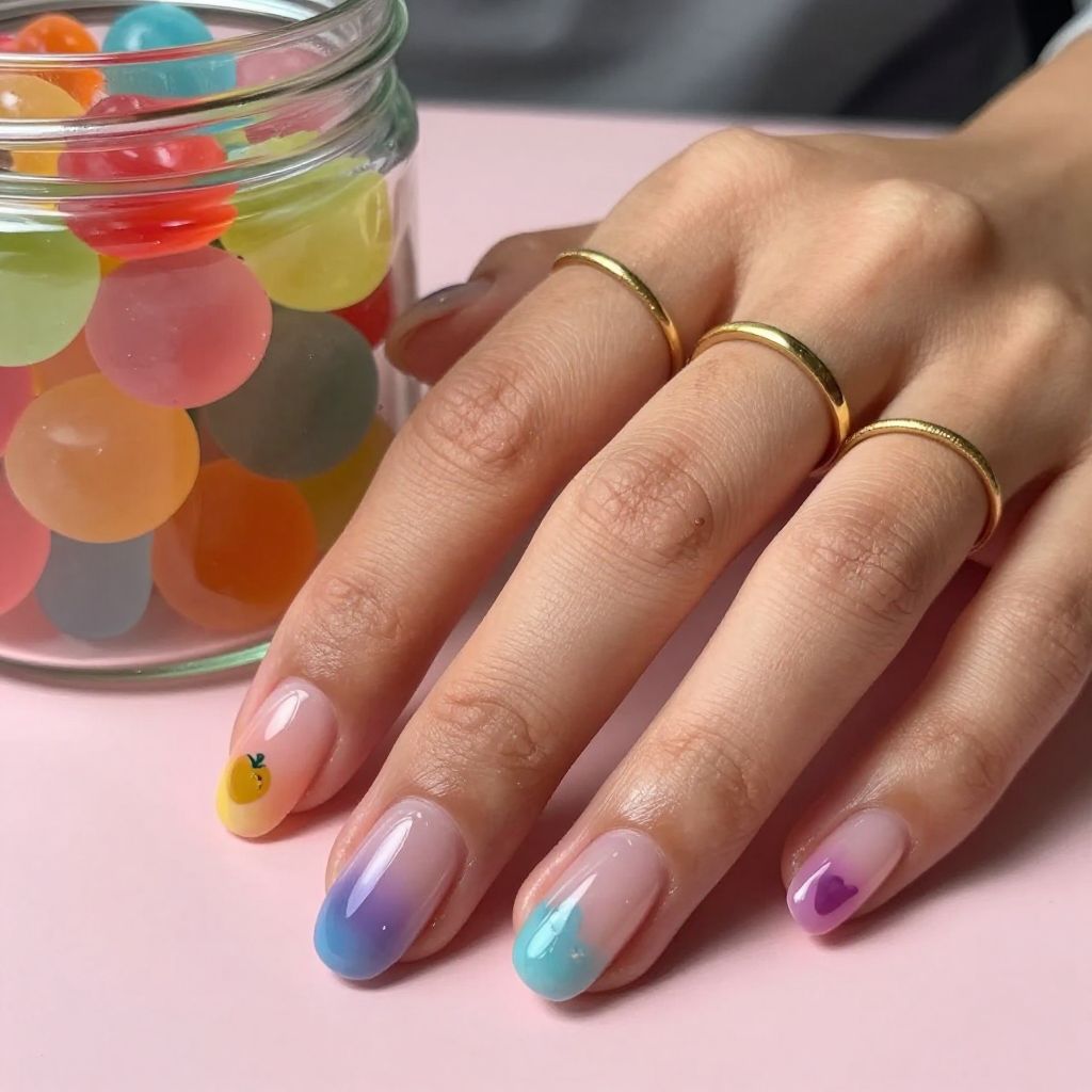 Jelly rainbow acrylic nails