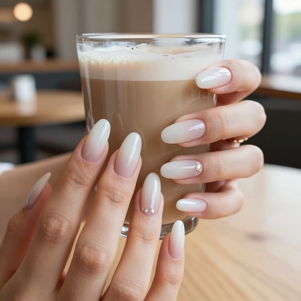 Milky white fade acrylic nails