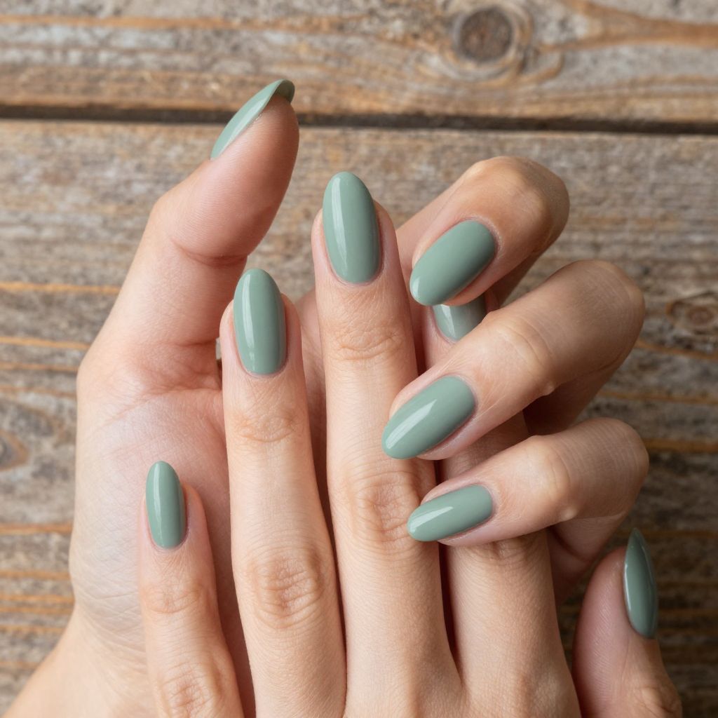 Simple Almond Nail Designs sage green nail idea 10