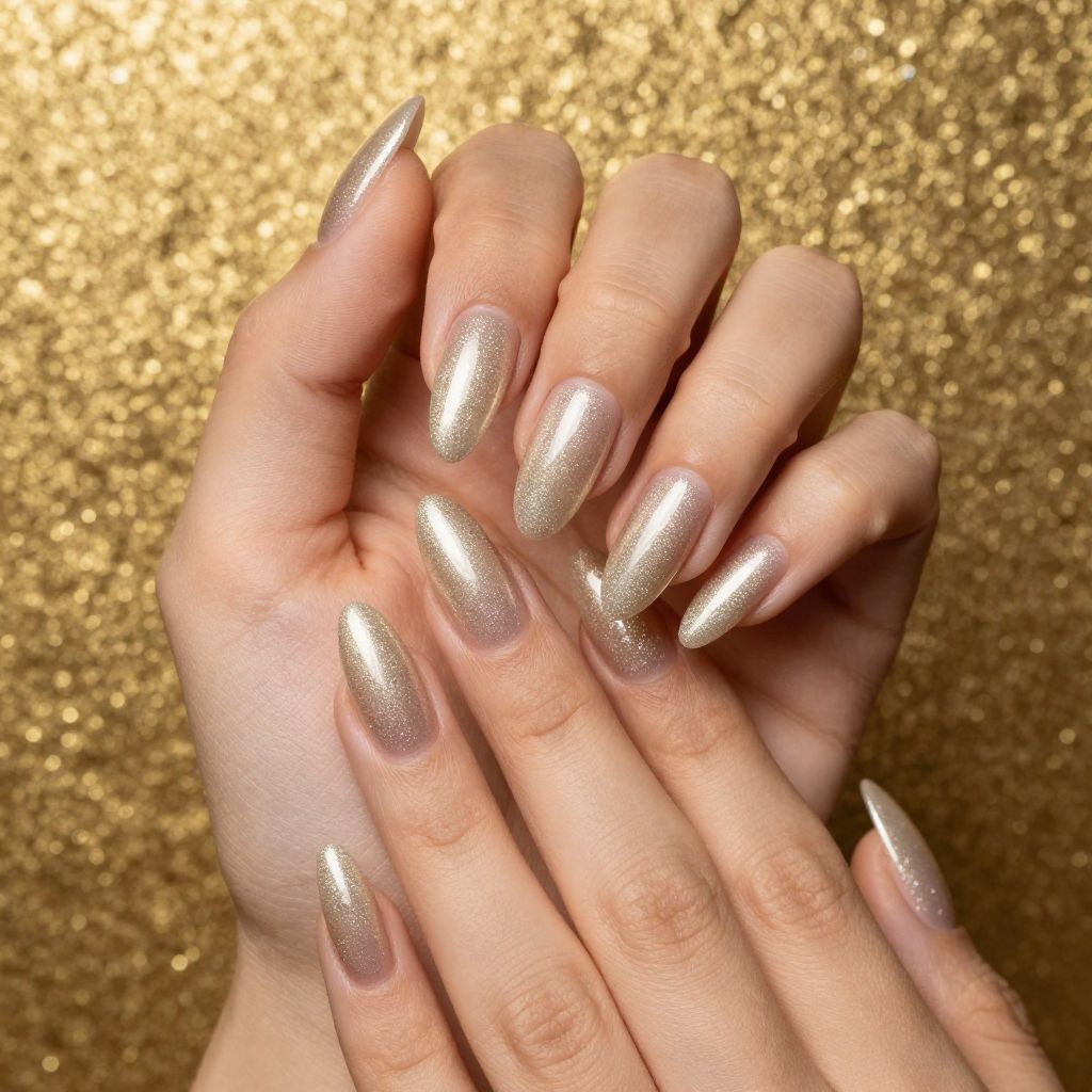 Simple Almond Nail Designs champagne with sparkle nail idea 14