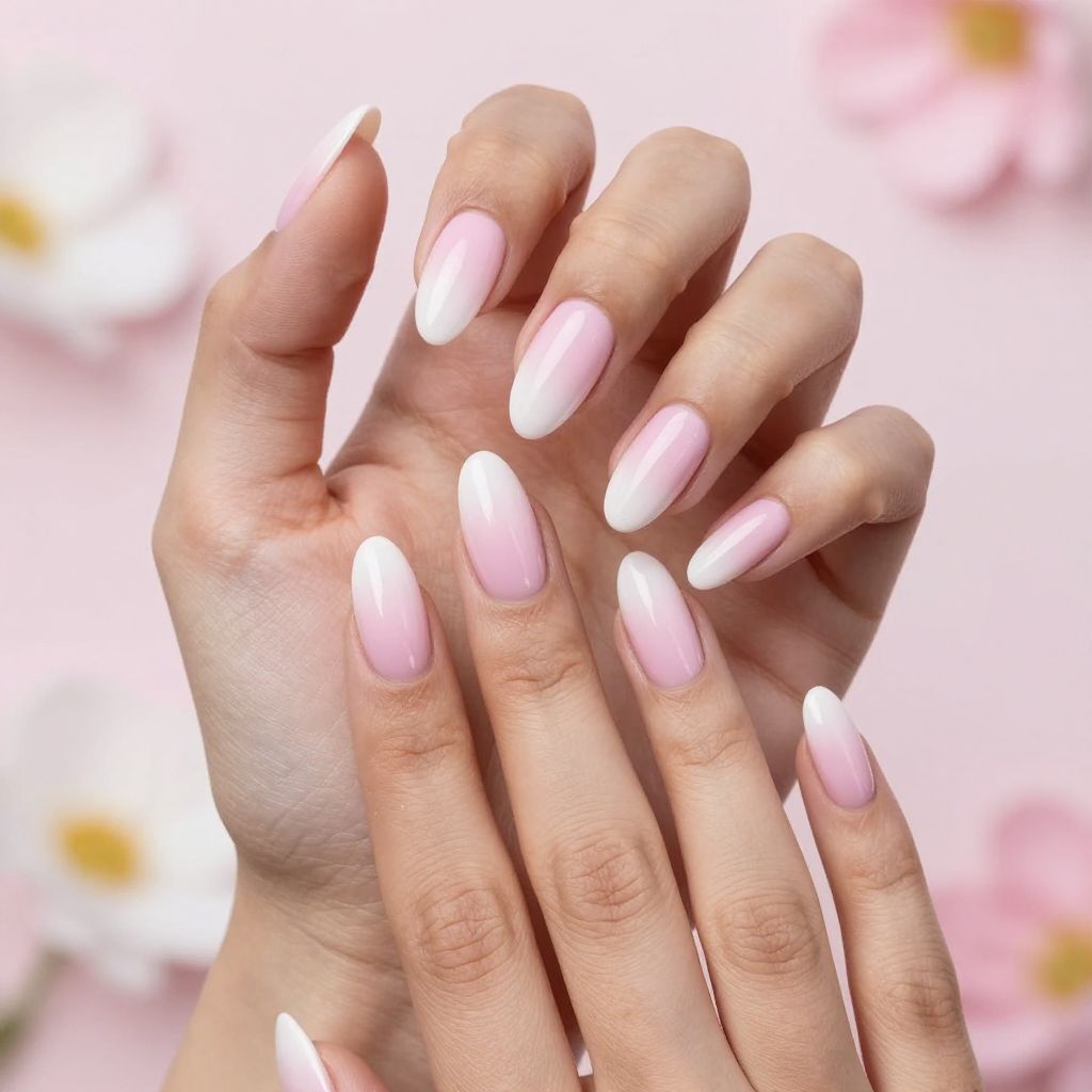 Simple Almond Nail Designs soft pink ombre nail idea 2