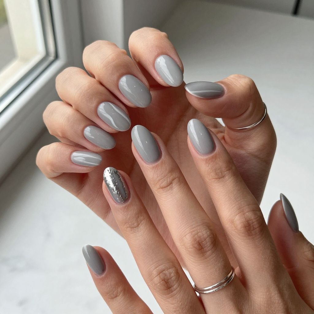 Soft Gray Almond Nails