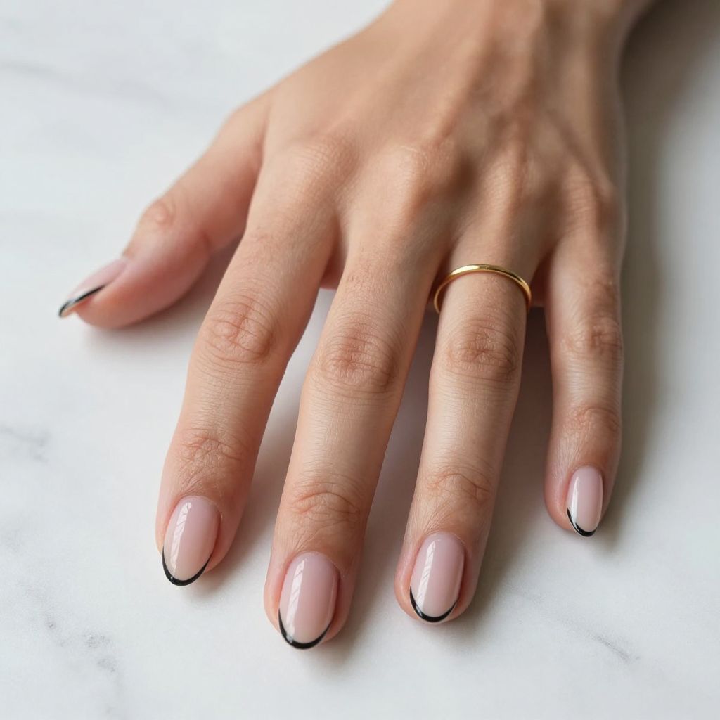 Minimal Black Line Almond Nails