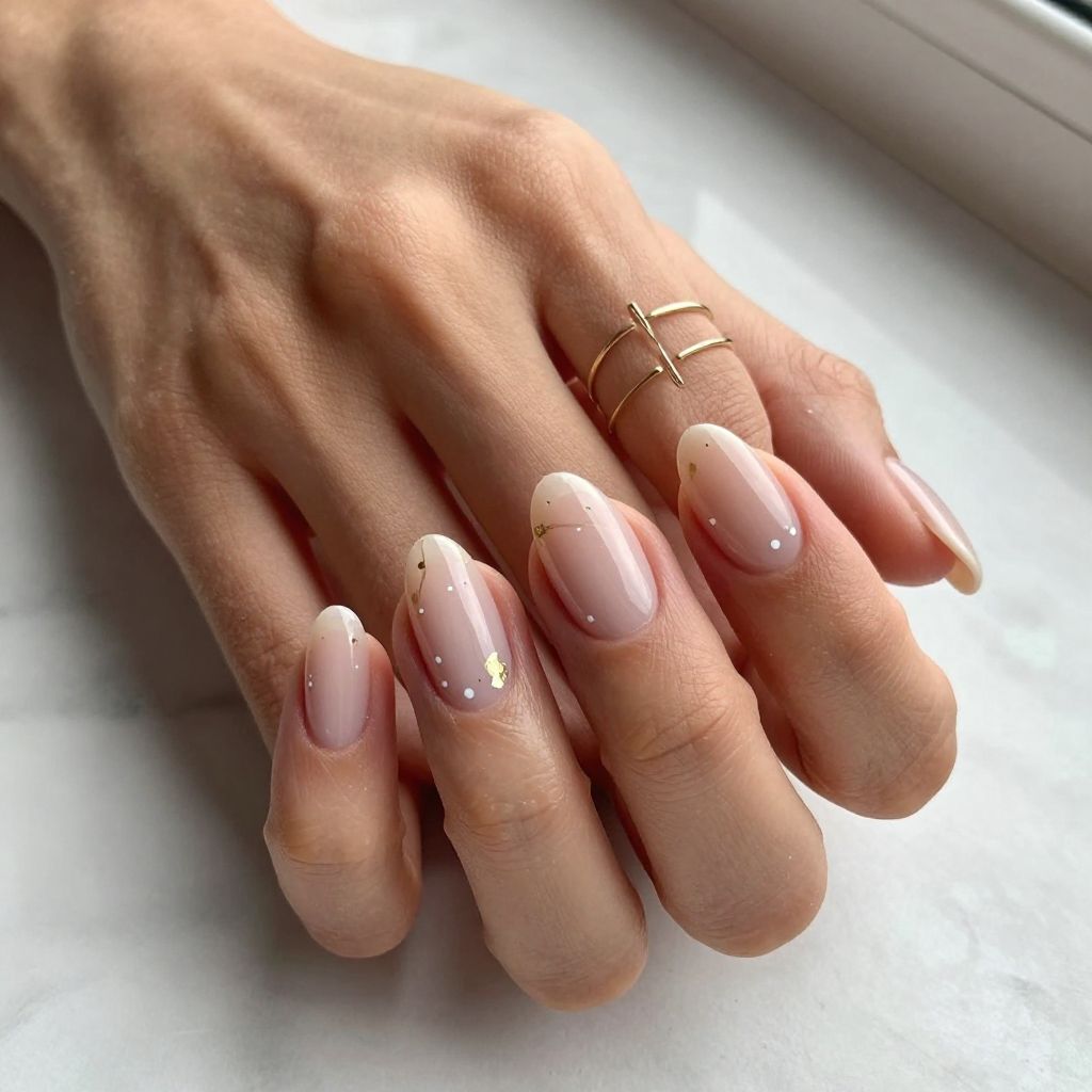 Clear Nude Almond Nails with Micro Art