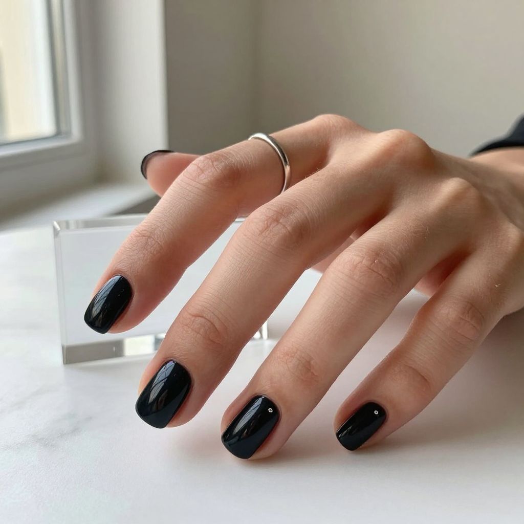 Glossy Short Square Black Nails