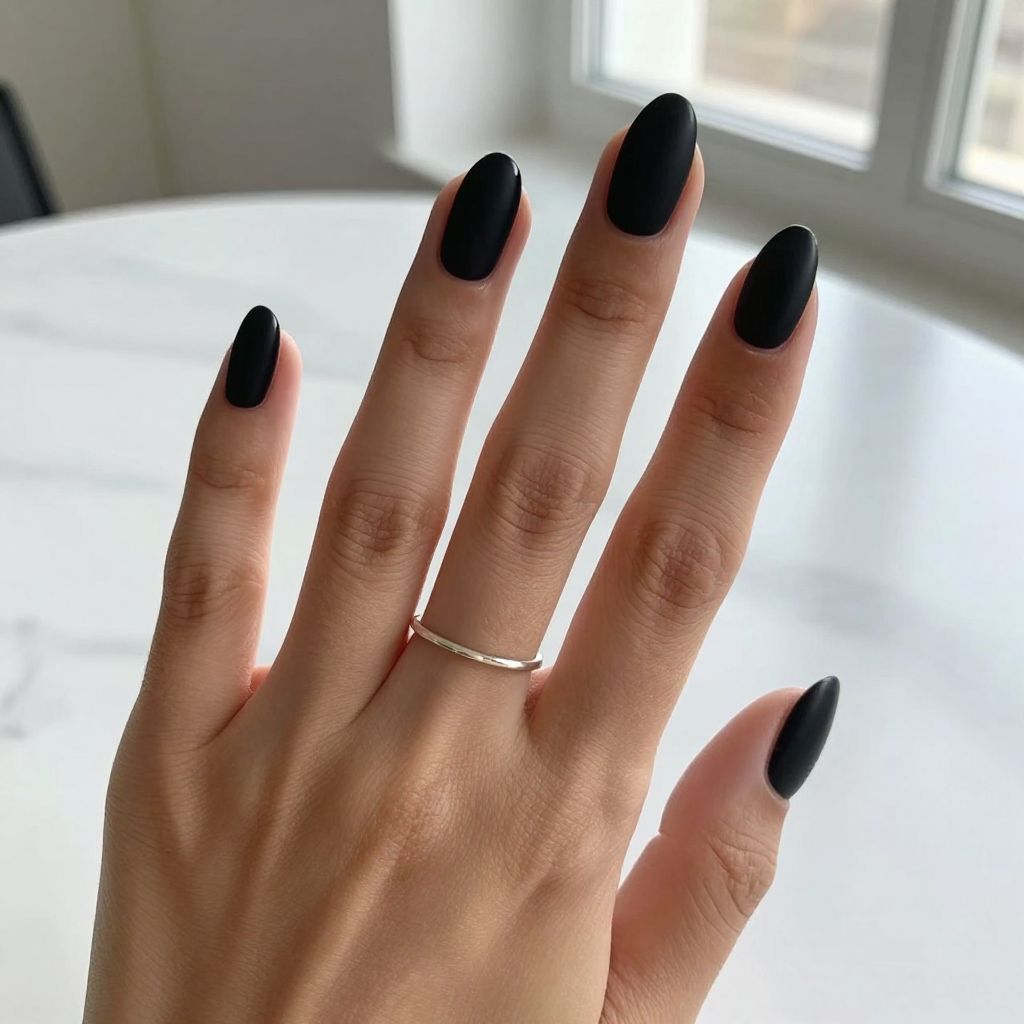 Matte Almond Black Nails