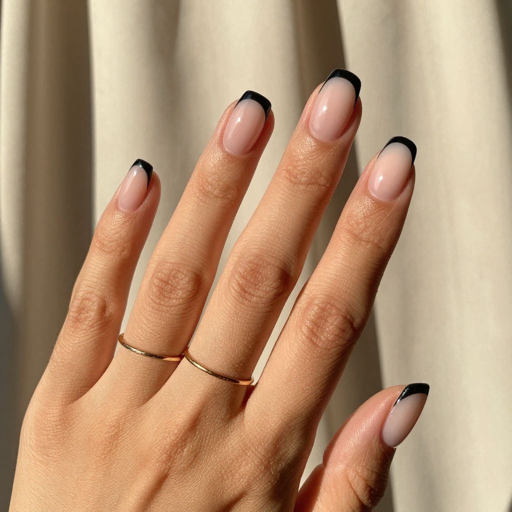 Black French Tips On A Sheer Base