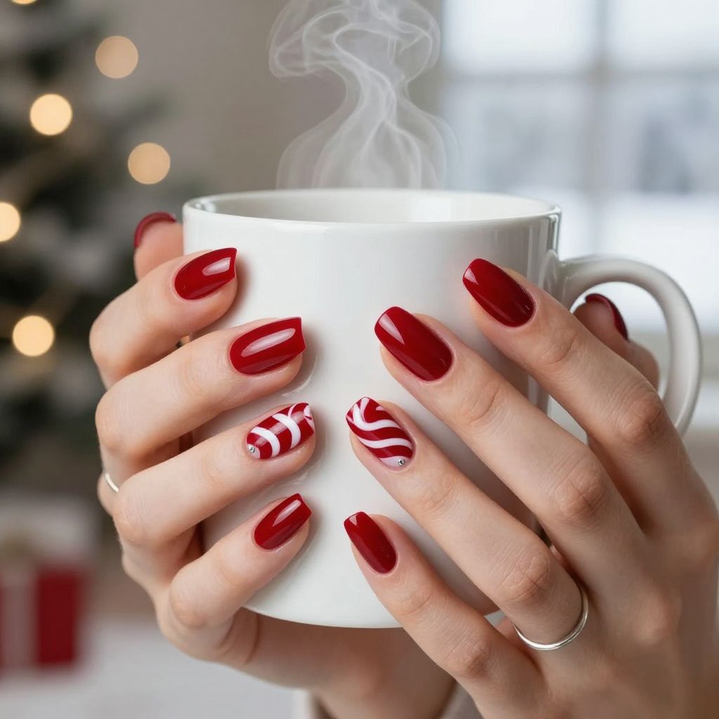 Classic Candy Cane Swipe nails