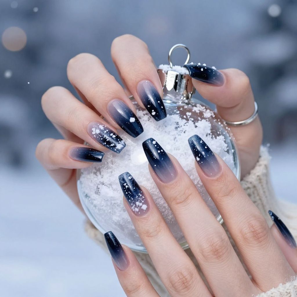 Midnight Snowfall Gradient nails